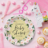 Assiettes En Carton Baby shower aquarelle jaune girly script floral (Fête)