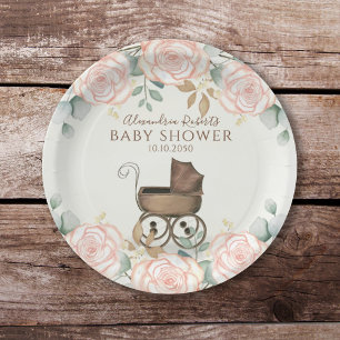 Assiettes En Carton Baby shower Aquarelle mignonne fille Eucalyptus Fl