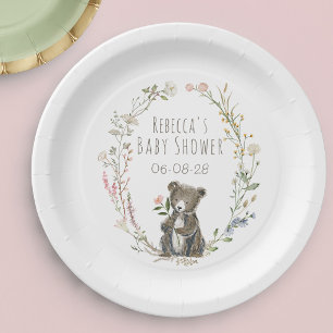 Assiettes En Carton Baby Shower aquarelle ours forêt rustique