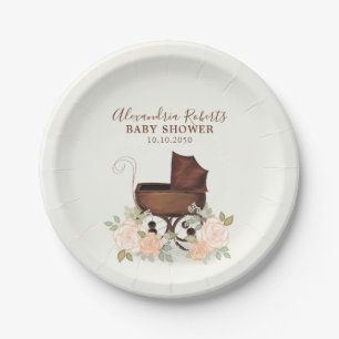 Assiettes En Carton Baby shower Aquarelle Verdure rustique Floral