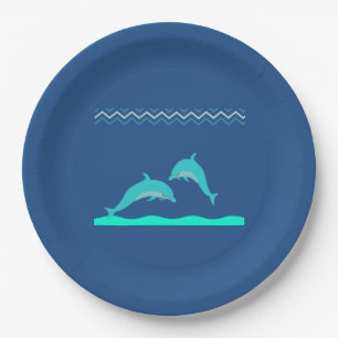 Assiettes En Carton Baby shower aquatique bleu Dolphin bleu Cute Aqua