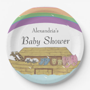 Assiettes En Carton Baby shower Arc de Retro Rainbow Noah