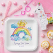 Assiettes En Carton Baby shower arc-en-ciel aquarelle (Fête)