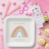 Assiettes En Carton Baby shower Arc-en-ciel bleu-bleu-blanc élégant (Fête)