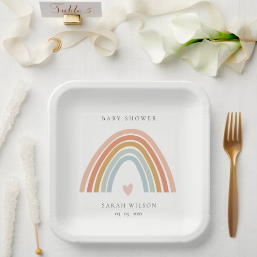 Assiettes En Carton Baby shower Arc-en-ciel bleu-bleu-blanc élégant (Mariage)