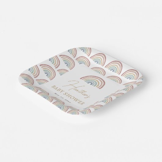 Assiettes En Carton Baby shower arc-en-ciel Boho (Angulaire)