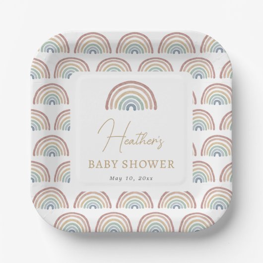 Assiettes En Carton Baby shower arc-en-ciel Boho (Recto)