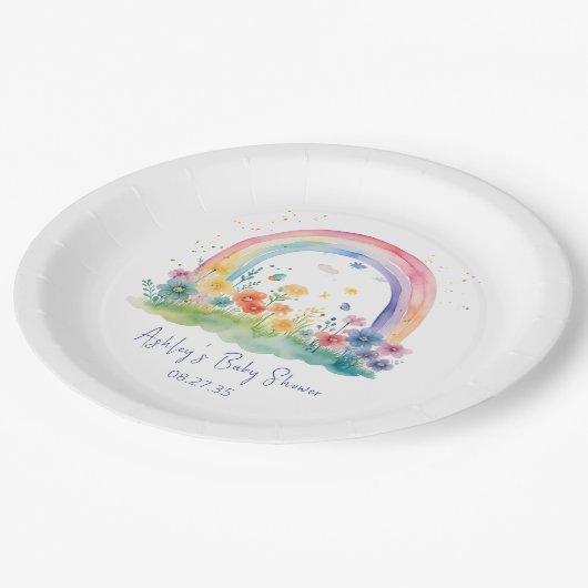 Assiettes En Carton Baby shower arc-en-ciel Fleur sauvage Boho (Angle)