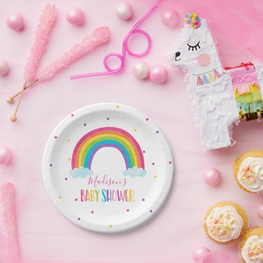 Assiettes En Carton Baby shower arc-en-ciel lumineux (Fête)