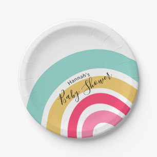 Assiettes En Carton Baby shower arc-en-ciel lumineux avec nom