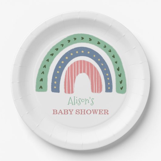 Assiettes En Carton Baby shower arc-en-ciel mignon (Devant)