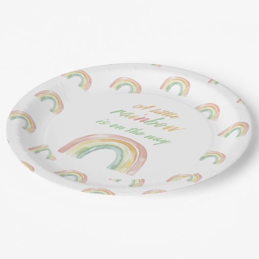 Assiettes En Carton Baby shower arc-en-ciel mignon (Angle)
