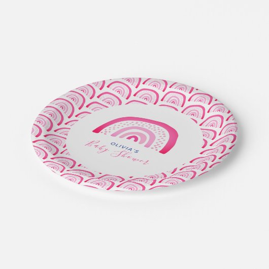 Assiettes En Carton Baby shower arc-en-ciel rose moderne (Angle)