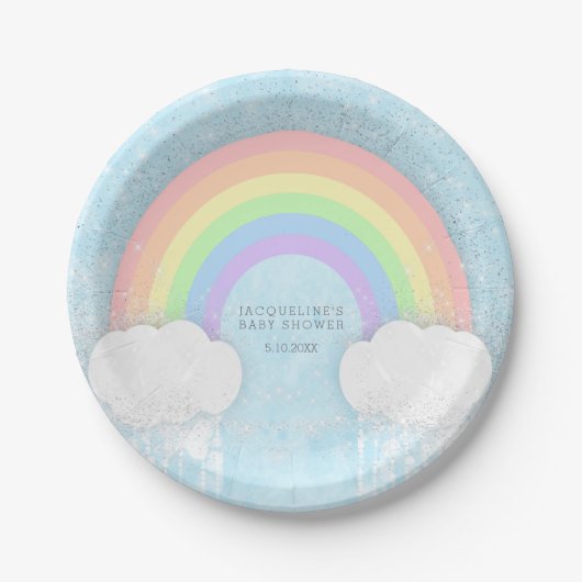 Assiettes En Carton Baby shower arc-en-ciel Sparkle Pastel (Devant)