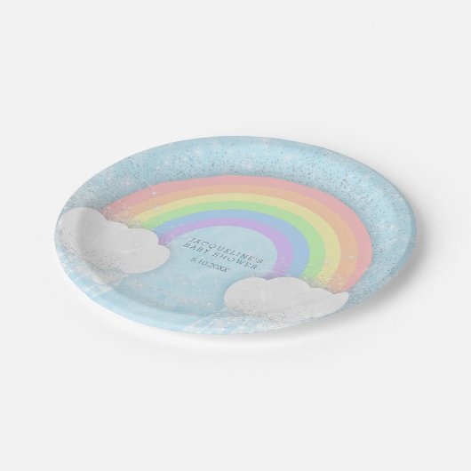 Assiettes En Carton Baby shower arc-en-ciel Sparkle Pastel (Angle)
