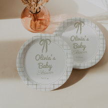 Baby Shower au motif Gingham Vert à l'ancienne ave