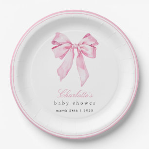 Assiettes En Carton Baby Shower au Ruban Rose Élégant