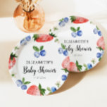 Assiettes En Carton Baby shower aux bleuets et aux fraises<br><div class="desc">Plaques en papier baby shower pour garçon illustrées à l'aquarelle fraise et bleuets frais.</div>