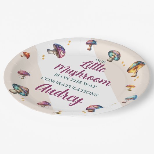 Assiettes En Carton Baby shower aux champignons de Boho mignons (Angle)