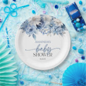 Assiettes En Carton Baby shower aux fleurs bleues poussiéreuses (Fête)