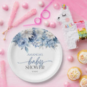 Assiettes En Carton Baby shower aux fleurs bleues poussiéreuses (Fête)
