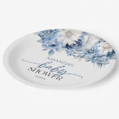 Assiettes En Carton Baby shower aux fleurs bleues poussiéreuses (Angle)