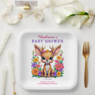 Assiettes En Carton Baby shower aux fleurs colorées de cerfs mignons