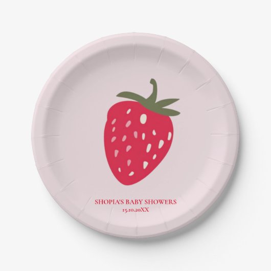 Assiettes En Carton Baby shower aux fraises roses et rouges (Devant)