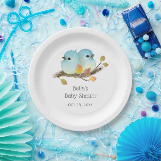 Assiettes En Carton Baby shower aux oiseaux bleus mignons (Fête)