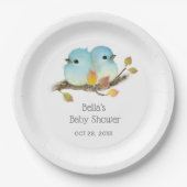 Assiettes En Carton Baby shower aux oiseaux bleus mignons (Devant)
