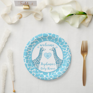 Assiettes En Carton Baby shower Baby Boy Blue Giraffe