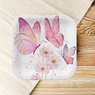 Assiettes En Carton Baby shower Baisers à papillon Aucun texte Ros