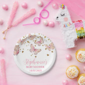 Assiettes En Carton Baby shower Baisers à papillon rose et or (Fête)