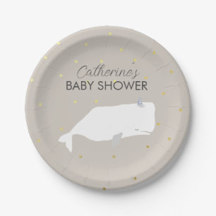 Assiettes En Carton Baby shower baleine blanche beige neutre