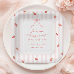 Assiettes En Carton Baby Shower « Bandes roses, baie sucrée »