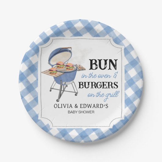 Assiettes En Carton Baby shower BBQ Burger Bleu (Devant)