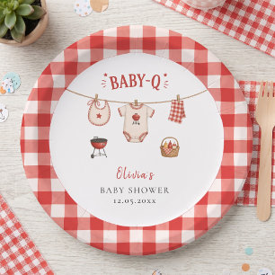 Assiettes En Carton Baby Shower BBQ Rustique Gingham Rouge