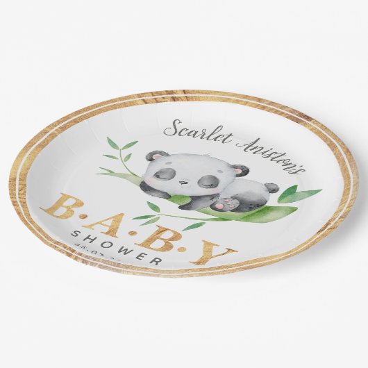 Assiettes En Carton Baby shower Beau couchage Panda verdure (Angle)