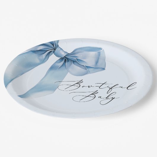Assiettes En Carton Baby shower Bébé Bleu Bow Bowtiful (Angle)
