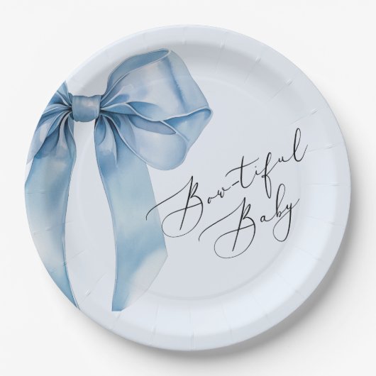 Assiettes En Carton Baby shower Bébé Bleu Bow Bowtiful (Devant)