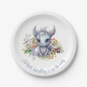Assiettes En Carton Baby shower Bébé Dragon Argent