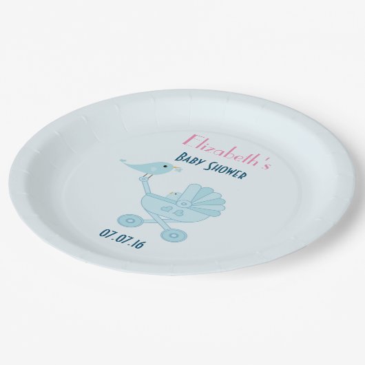 Assiettes En Carton Baby shower Bébé et maman Bluebirds (Angle)