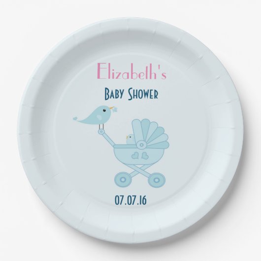 Assiettes En Carton Baby shower Bébé et maman Bluebirds (Devant)
