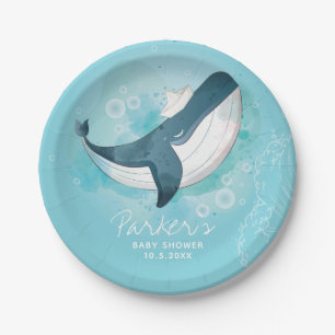Assiettes En Carton Baby shower Bébé Personnalisé Baleine Bleu