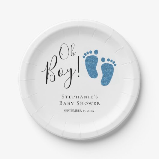 Assiettes En Carton Baby shower bébé pieds bleus (Devant)