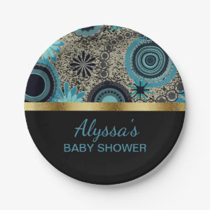 Assiettes En Carton Baby shower Black Turquoise Gold personnalisé