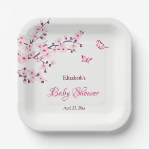 Assiettes En Carton Baby shower blanc rose cerisier