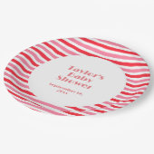 Assiettes En Carton Baby shower blanc rouge rose rayures (Angle)