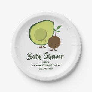 Assiettes En Carton Baby shower blanc vert d'Avocado et Pit Cartoon
