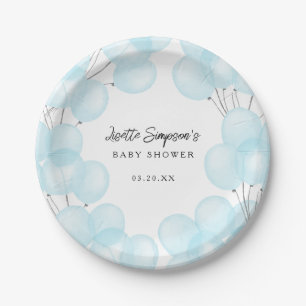 Assiettes En Carton Baby shower Bleu Aquarelle Cute